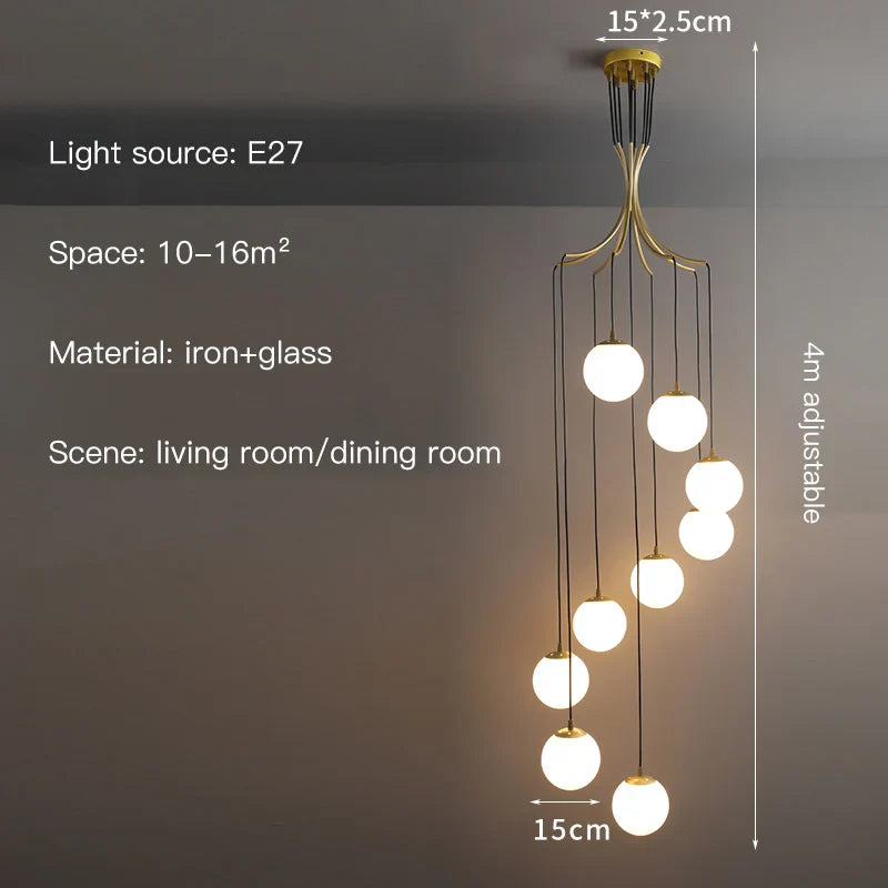 Afralia™ Glass Ball LED Chandelier, Modern Minimalist Loft Villa Staircase Decor