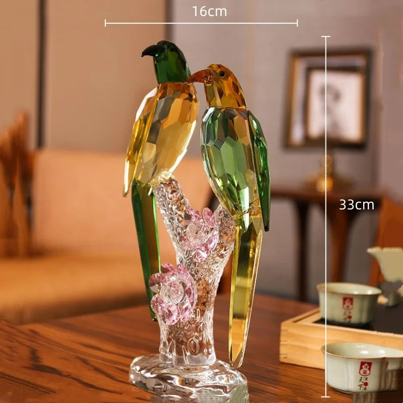 Afralia™ Crystal Psittacula Stained Glass Bird Sculpture Home Decor Figurine