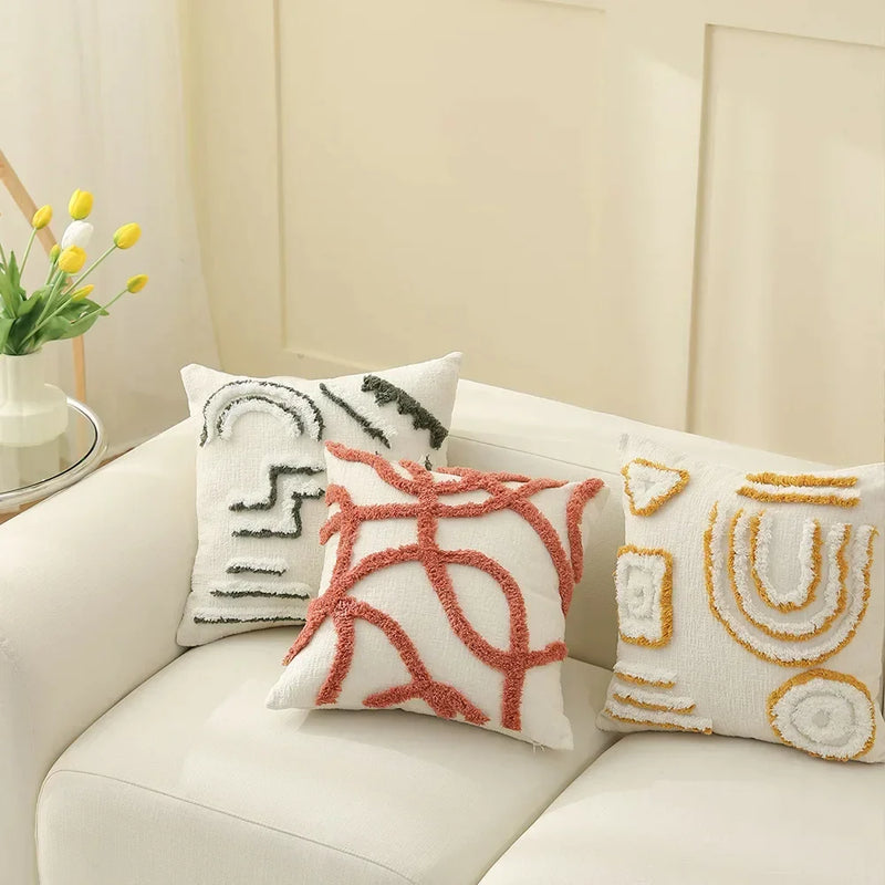 Chenille Abstract Line Art Cushion Cover 45X45cm Ivory Tufted for Home Decor by Afralia™