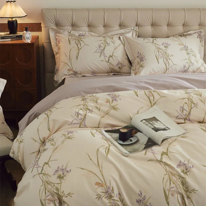 Afralia™ Butterfly Blooming Flowers Print 100% Egyptian Cotton Bedding Set