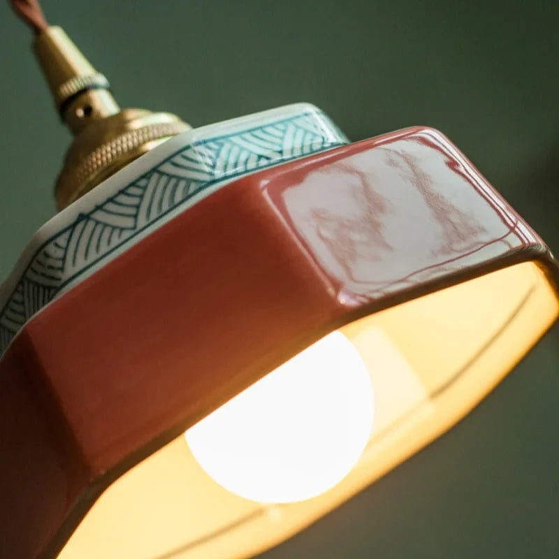 Afralia™ Ceramic LED Pendant Light Japanese Copper Hanging Lamp - Vintage Style