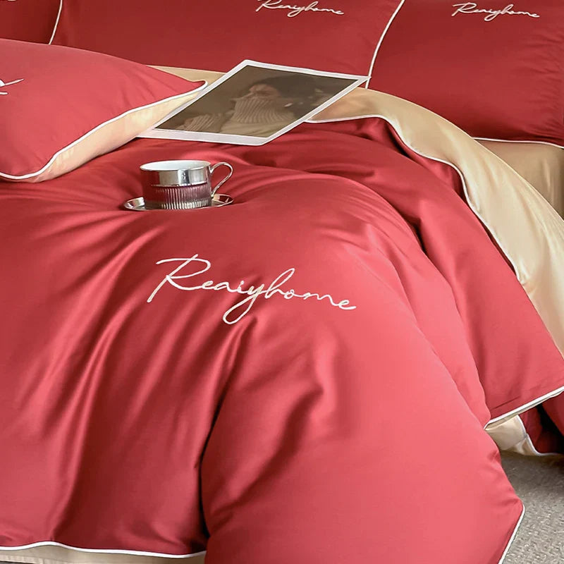 Afralia™ Pure Cotton Luxury Embroidery Bedding Set - Nordic Solid Color Duvet Bedclothes