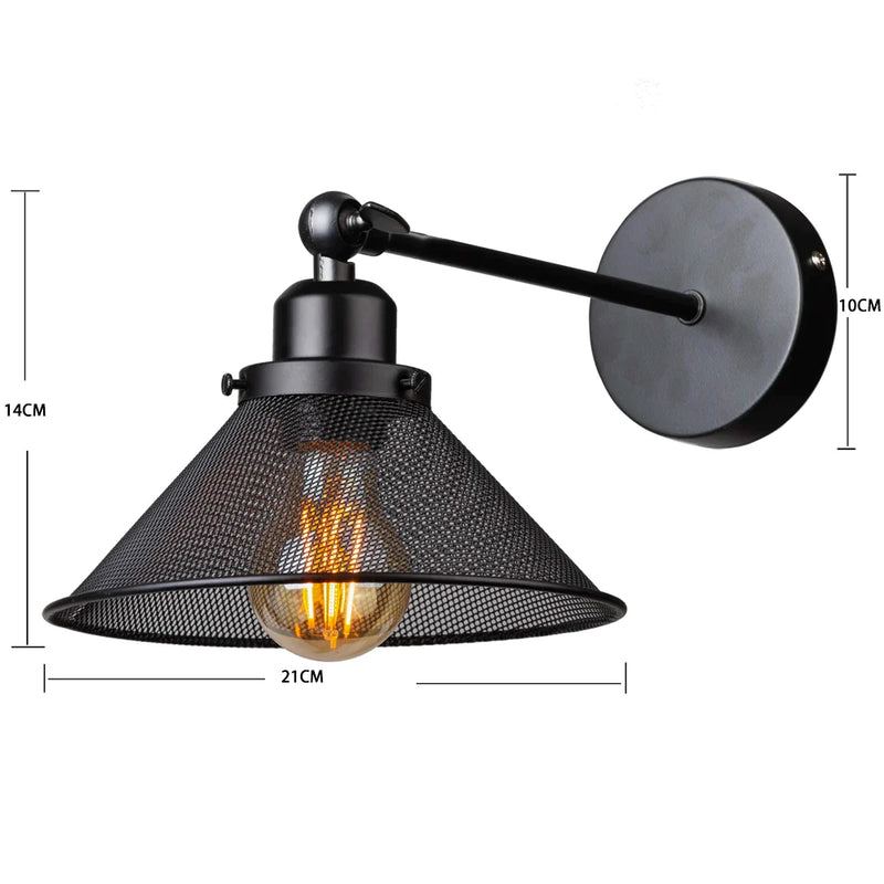 Afralia™ Metal Swing Arm Sconce Wall Light Fixture Vintage Industrial Retro Lampshade E27