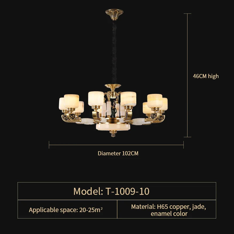 Afralia™ Luxury Chinese Style Copper Jade Living Room Chandelier