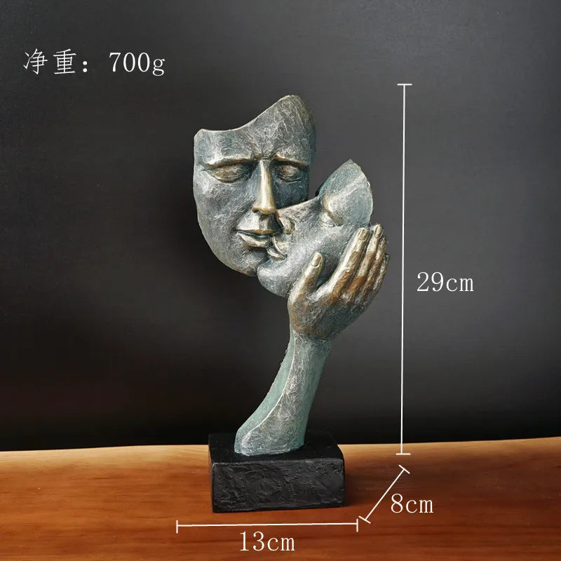 Afralia™ Resin Couple Mask Figurines Retro Lover Home Decoration Objects
