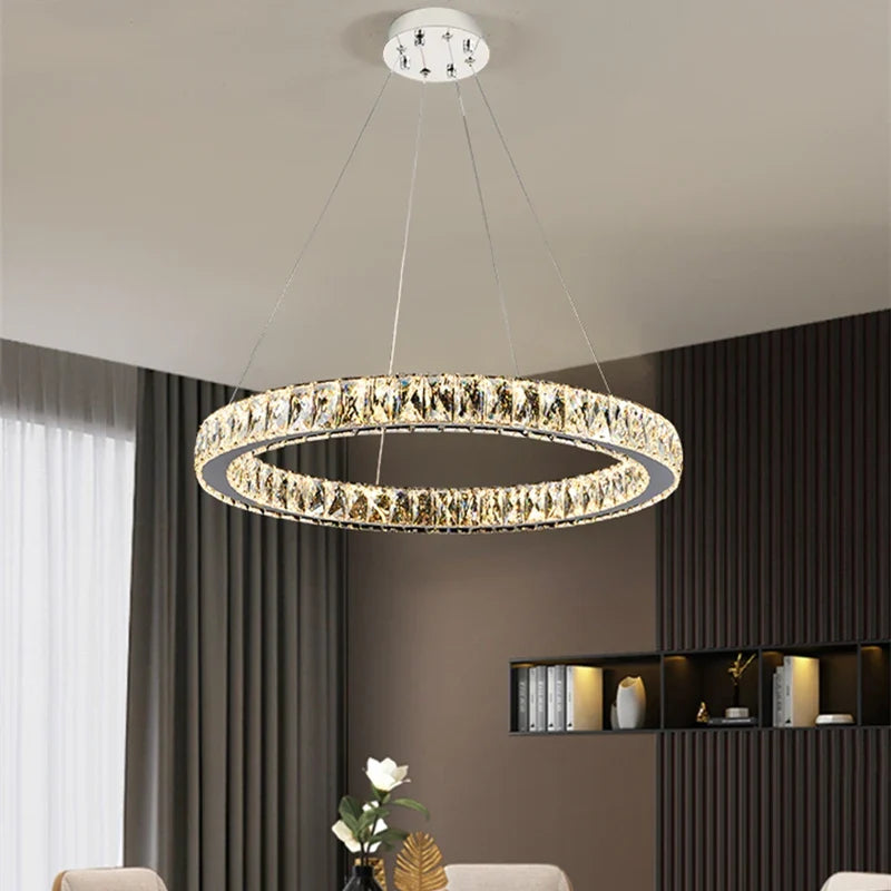 Afralia™ Round Crystal Ceiling Chandelier for Kitchen Dining Room LED Lighting Fixtures