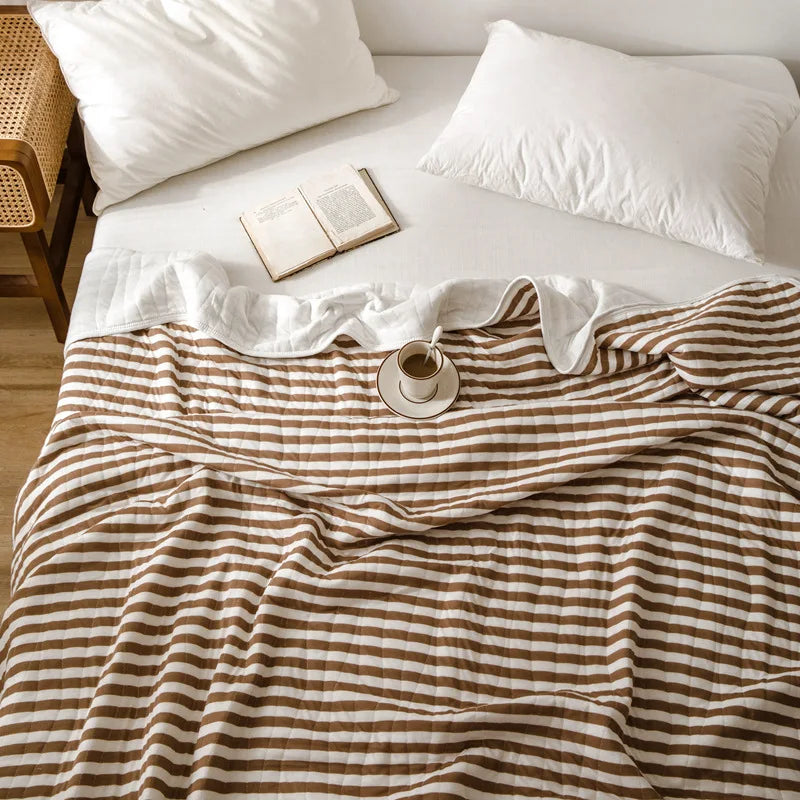 Afralia™ Striped Knitted Cotton Quilt Blanket - Lightweight & Cozy Bedding for Adults and Kids