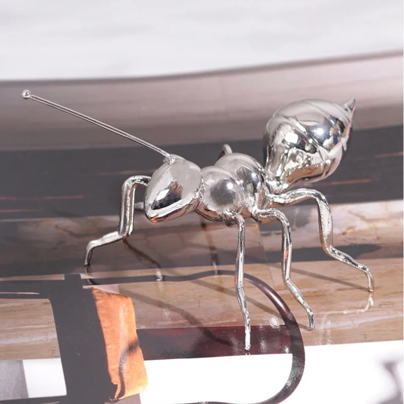 Afralia™ Golden Ant Metal Sculpture Figurine Home Decor Insect Ornament