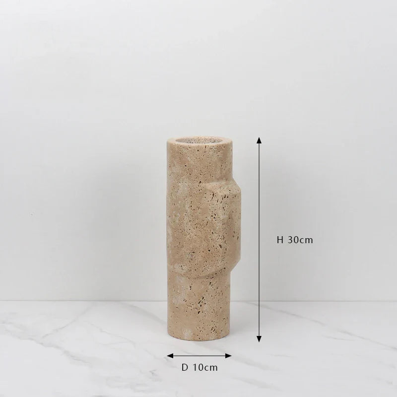 Afralia™ Marble Travertine Vase Home Decor Living Room Scandinavian Flower Holder Table