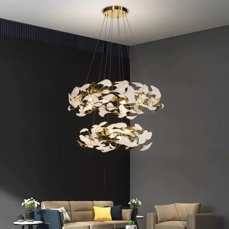 Afralia™ Ginko Leaf Staircase Chandelier for Loft Stairway - Large Chandeliers for High Ceilings