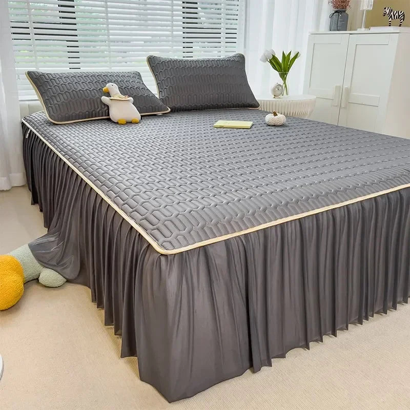 Afralia™ Cool Fabric Latex Bed Skirt Set: Solid Color Summer Mat with Elastic Band