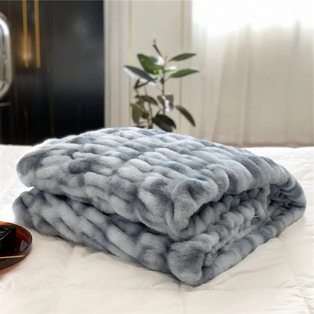 Afralia™ Winter Faux Rabbit Fur Blanket: Soft, Thick, Luxury Warmth for Sofa or Bed