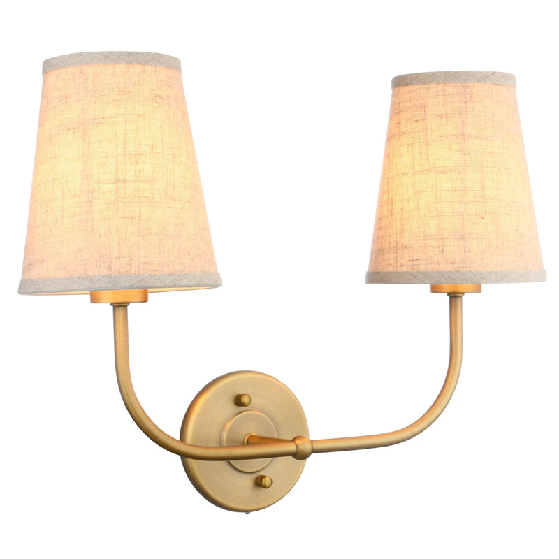 Afralia™ Vintage Double Sconce: Antique 2-Lights with Flared Funnel Linen Beige Shade