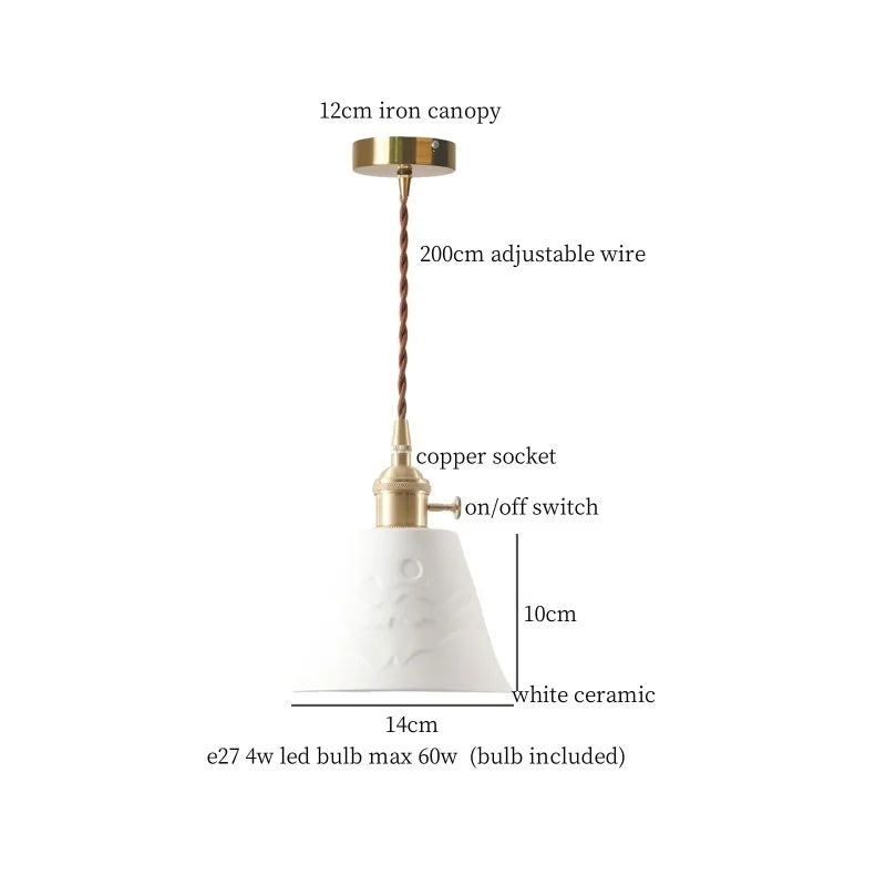 Afralia™ Ceramic LED Pendant Light Japanese Copper Hanging Lamp - Vintage Style