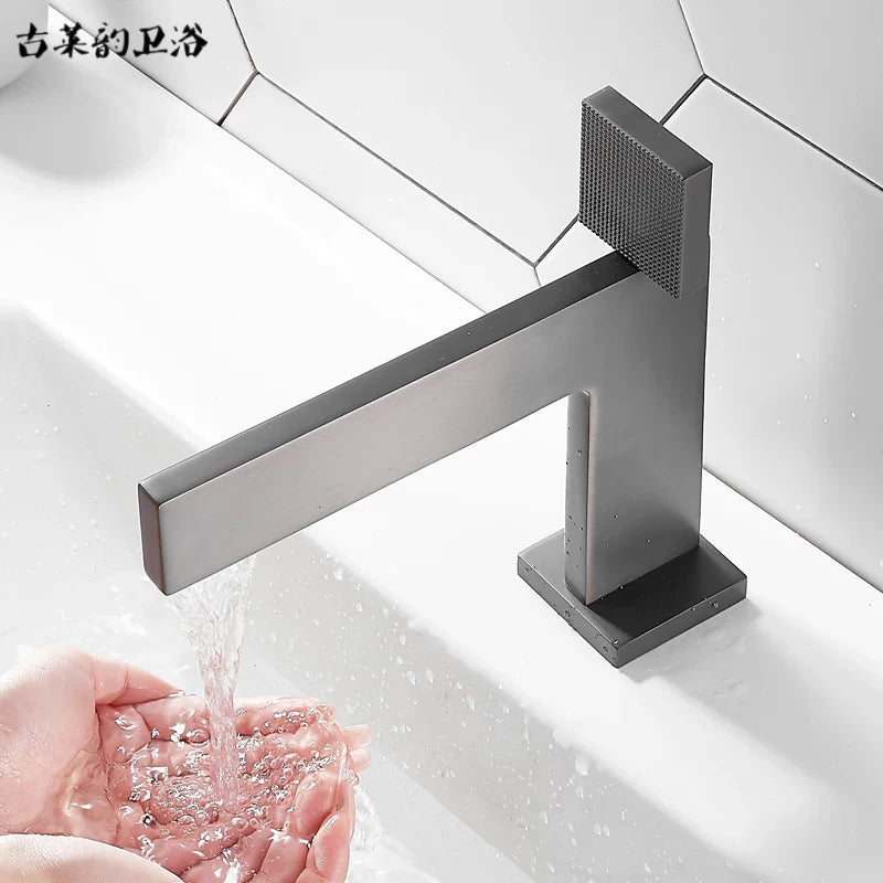 Afralia™ Copper Square Basin Mixer: Black/Chrome/Golden, Single Handle Hot/Cold Water Tap