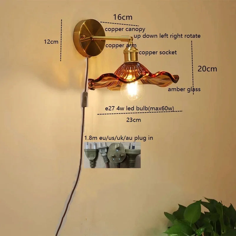 Afralia™ LED Copper Glass Wall Light Retro Luminaria De Parede