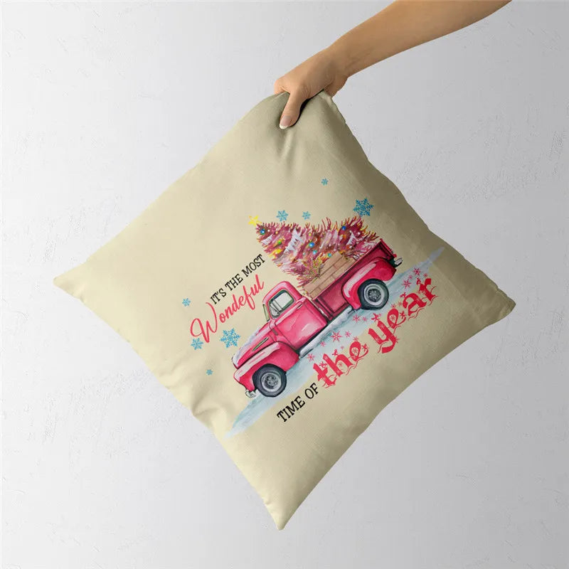 Afralia™ Pink Christmas Tree Linen Cushion Cover for Home Decor