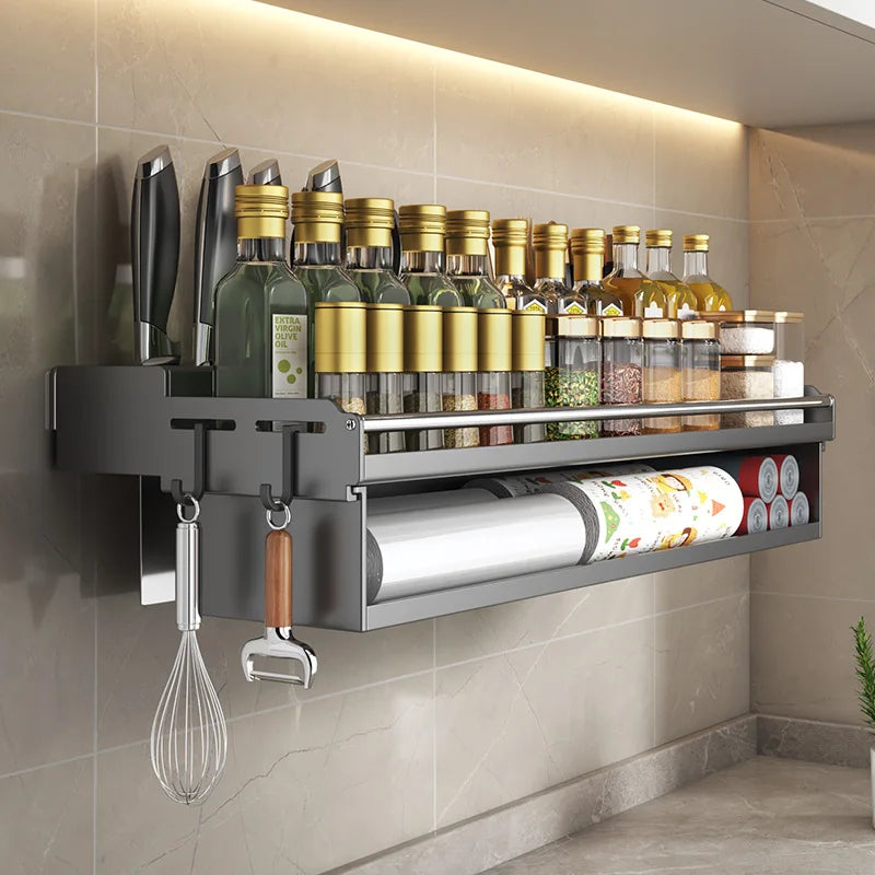 Afralia™ Kitchen Organizer Rack - Multi-Functional Wall-Mounted Spice & Utensil Storage