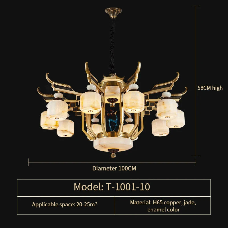 Afralia™ Vintage Zinc Alloy Chandelier for Duplex Living Room, Jade Lift Villa Light