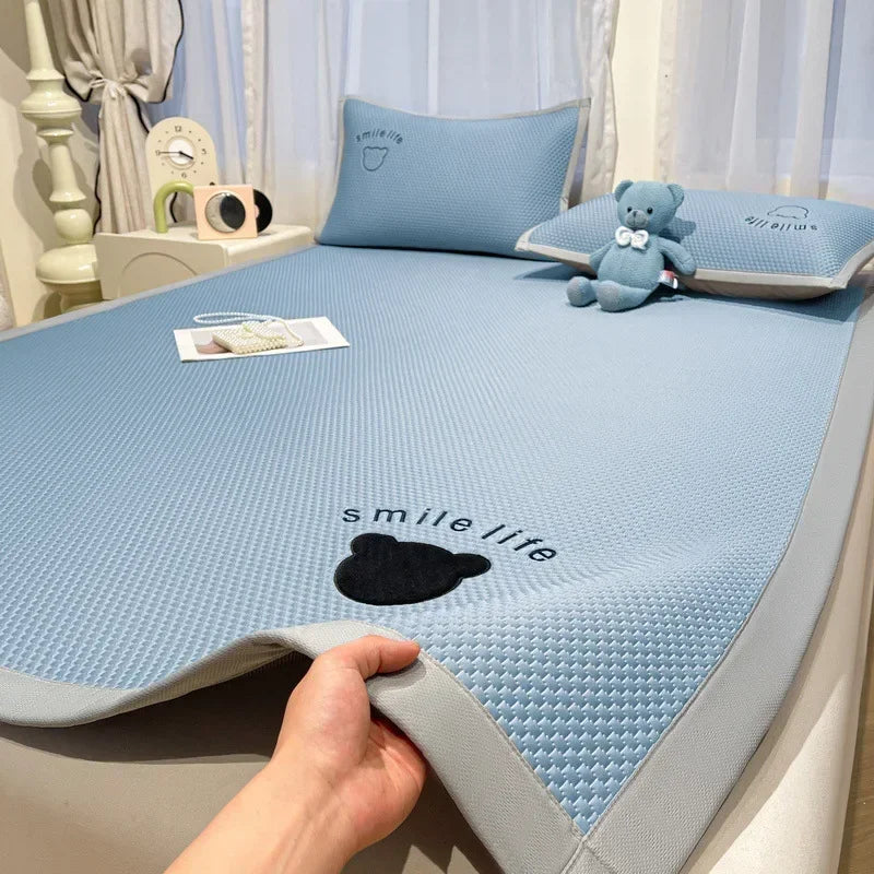 Afralia™ Bear Jacquard Ice Bean Mat Set - Cooling Bed Sheet for Kids & Adults
