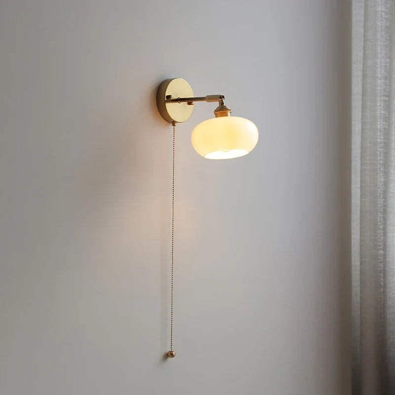 Afralia™ White Glass LED Wall Sconce Pull Chain Switch Stair Light