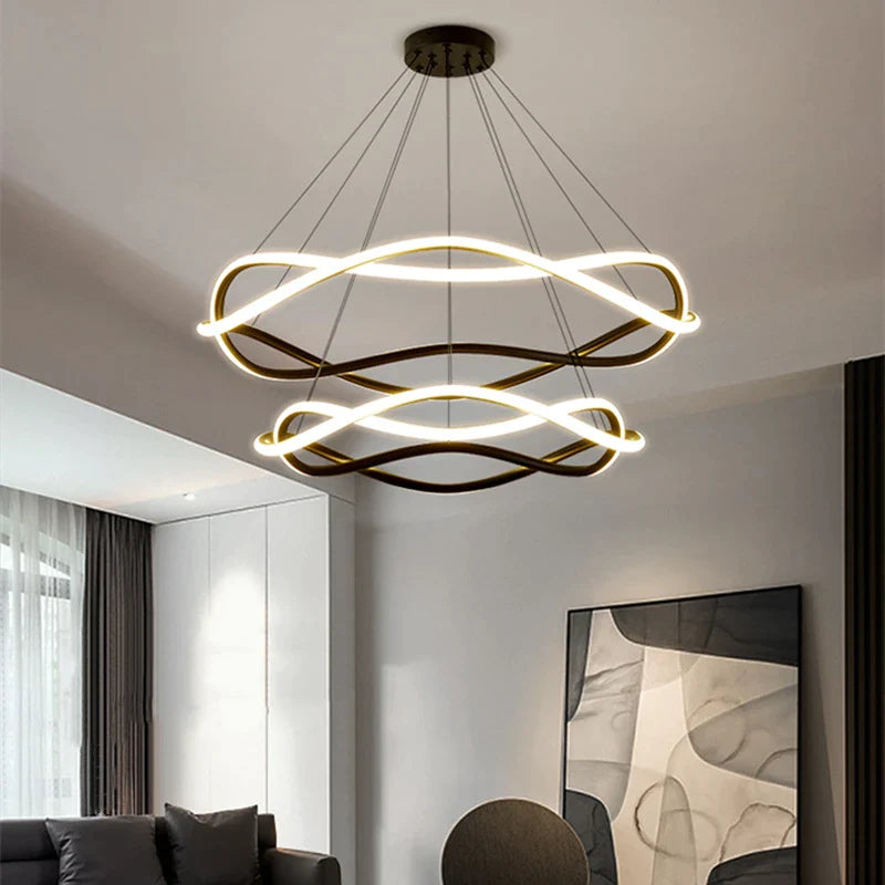 Afralia™ Black Geometric LED Ring Chandelier for Elegant Spaces