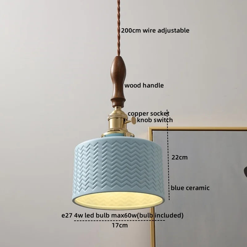 Afralia™ Ceramic Wood Pendant Light - Nordic Modern LED Hanging Lamp for Home Decor