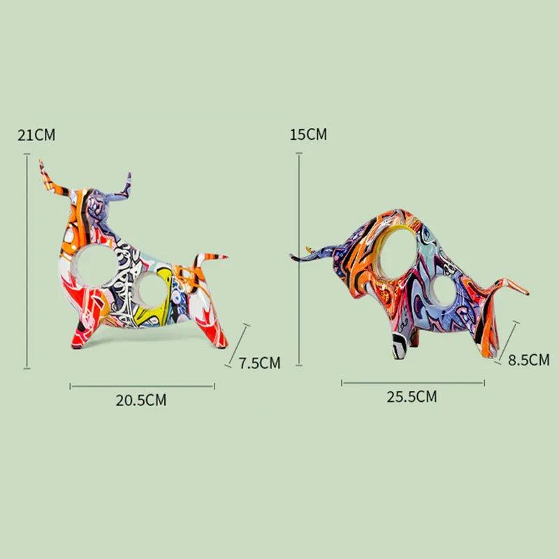 Afralia™ Colorful Bull Statue Home Decor Abstract Figurine Living Room TV Cabinet Ornament