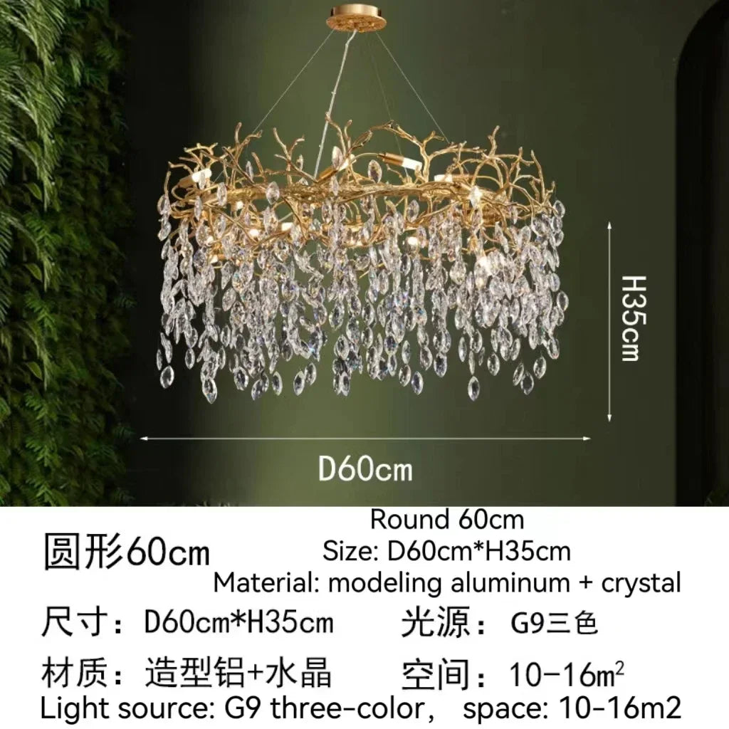 Afralia™ Golden Crystal Tree Ceiling Chandelier, Luxury Aluminum Art Fixture