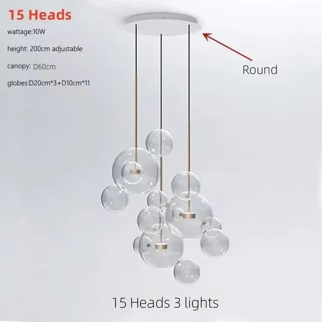 Afralia™ Glass Bubble Chandelier Customized Pendant Light for Living Room Atmosphere