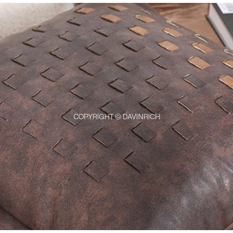 Afralia™ Brighton Cross Stitch Faux Leather Cushion Cover 45x45cm Brown