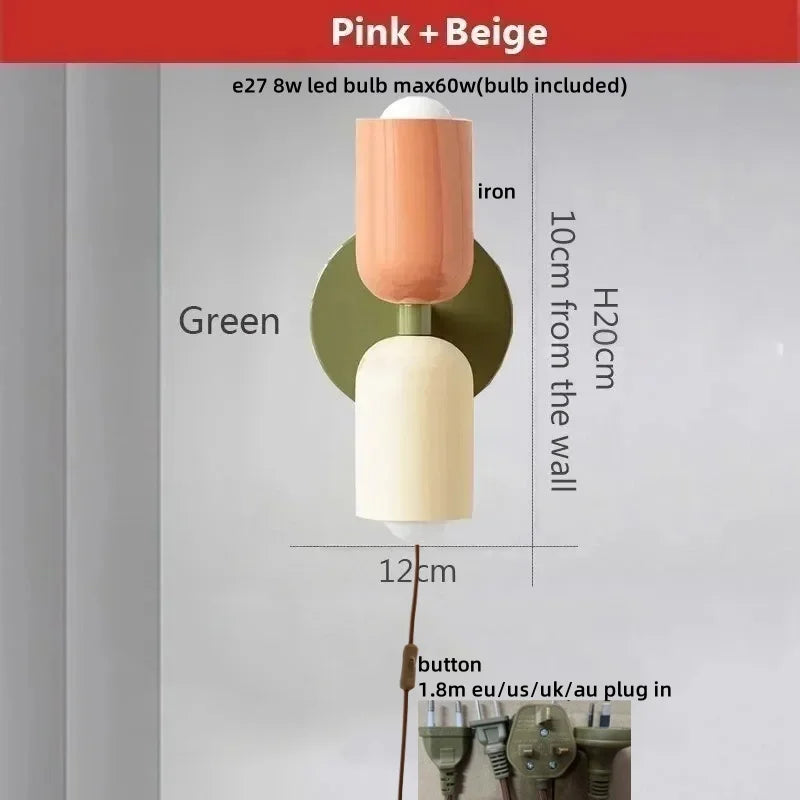 Afralia™ LED Wall Lights Colorful Iron Double Heads Modern Bedside Lamp