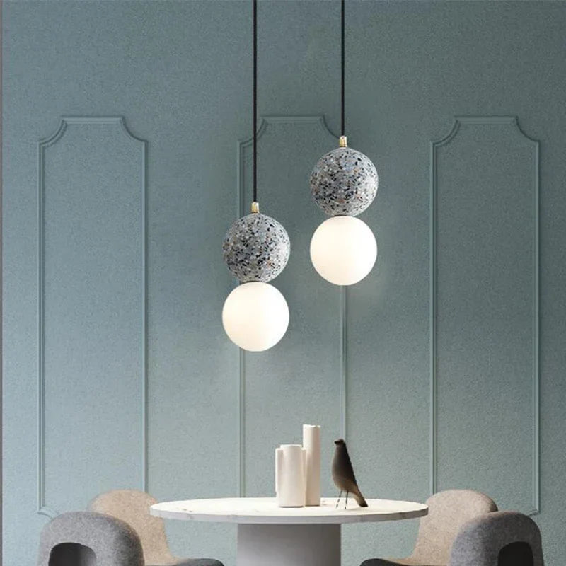 Afralia™ Terrazzo Cement Ball Pendant Light Chandelier