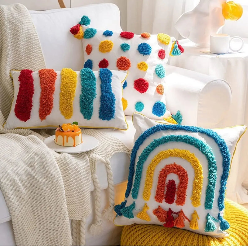 Rainbow Boho Tassel Cushion Covers for Stylish Home Decor by Afralia™