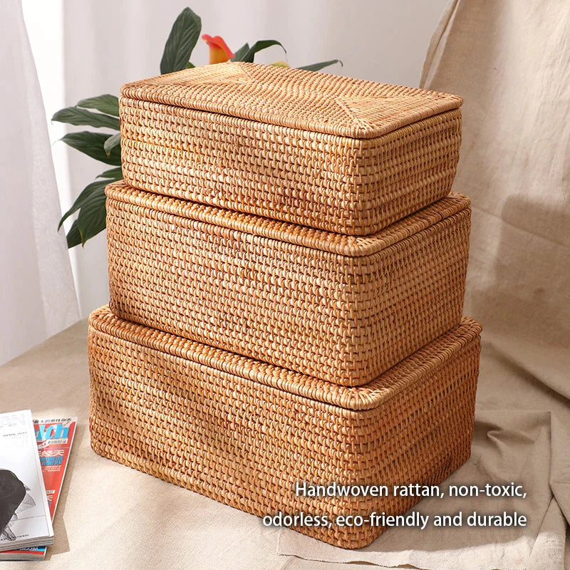 Afralia™ Rattan Storage Box: Wicker Container for Kitchen, Makeup, Clothes, Desk Organizers