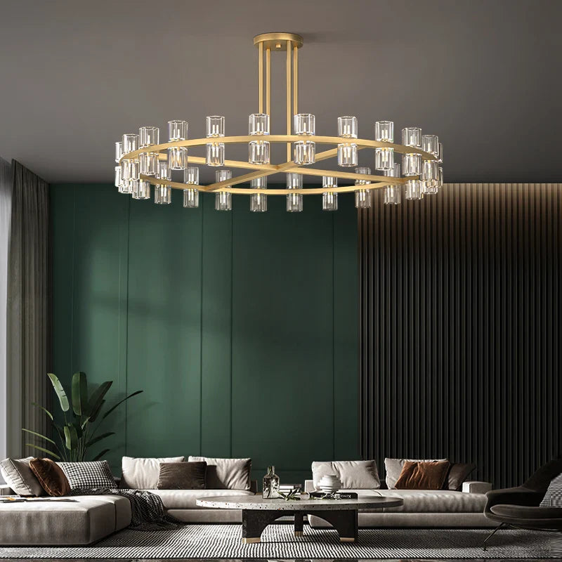 Afralia™ Crystal Black Gold Luxury LED Hanging Pendant Light for Living Room