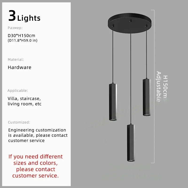 Afralia™ Black LED Staircase Chandelier | Modern High Ceiling Pendant Light