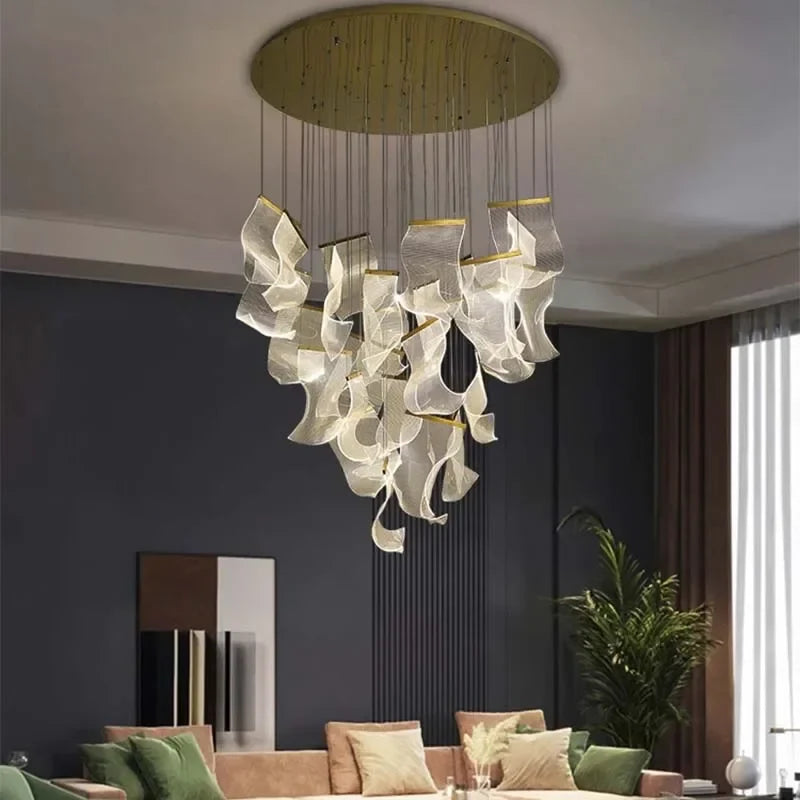 Afralia™ Luxury Acrylic LED Chandelier for Living Room Staircase - Modern Gold Hanging Lamps