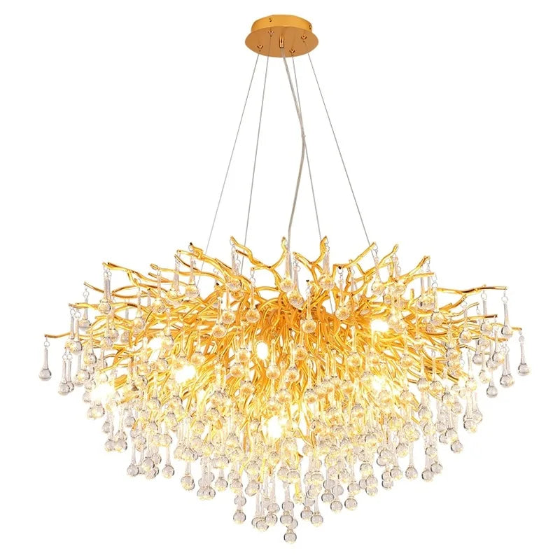 Afralia™ Water Drop Crystal Golden Chandelier for Living Room and Hotel Hall