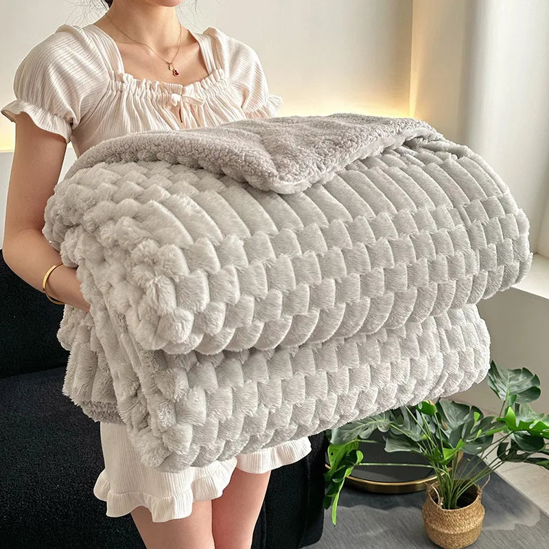 Afralia™ Double-Layer Lamb Plush Throw Blanket for Home and Travel