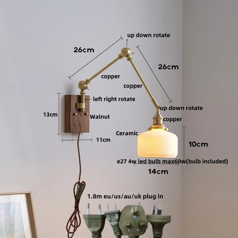 Afralia™ Wood LED Wall Sconce Pull Chain Switch Rotatable 2 Arms Stair Light
