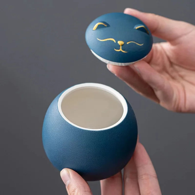 Afralia™ Lucky Cat Tea Storage Jar: Cute Ceramic Can for Household Tea and Candy Storage