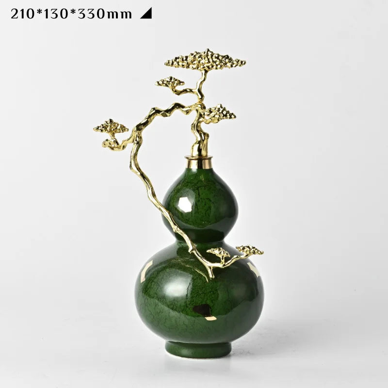 Afralia™ Ceramic Gourd Feng Shui Decoration: Green Light Luxury Home Ornament