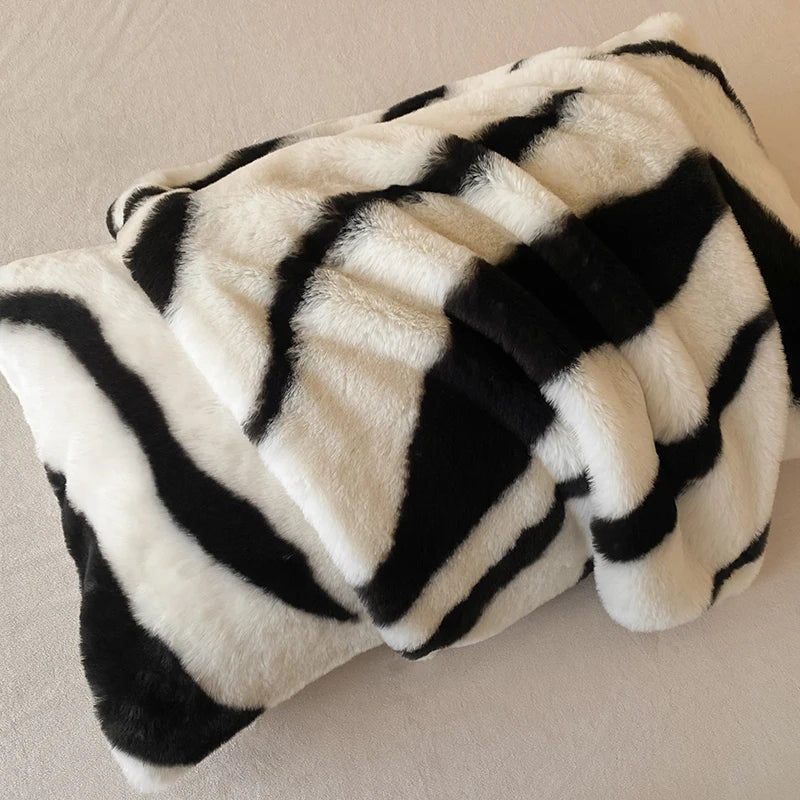 Afralia™ Winter Zebra Print Bedding Set: Thick Milk Velvet, Soft & Warm bed sheet, duvet cover, pillowcase