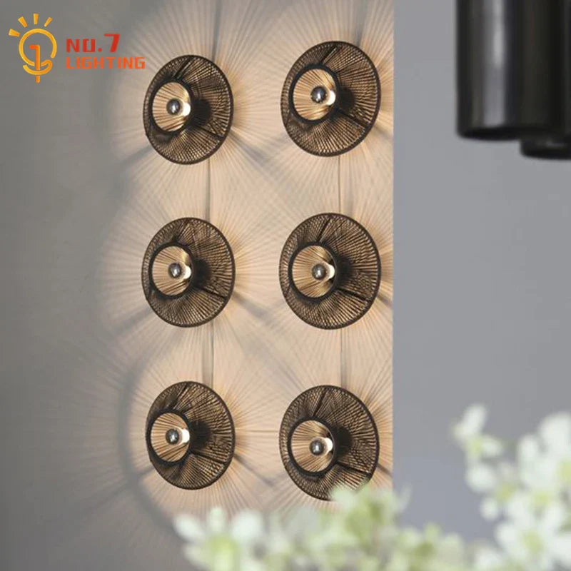 Afralia™ Wabi-sabi Rubber Rattan LED Wall Lamp for Indoor Living Room Bedroom Tea House
