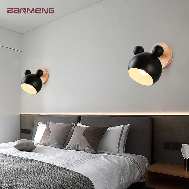 Afralia™ Nordic E27 LED Mickey Wall Lamp for Indoor Home Decor