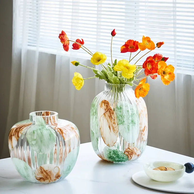 Afralia™ Clear Glass Vase Irregular Pattern for Home Decor and Dried Flowers