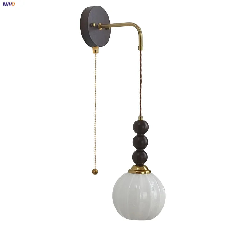 Afralia™ Wood Glass Globe LED Wall Light Fixture Modern Nordic Bathroom Mirror Light