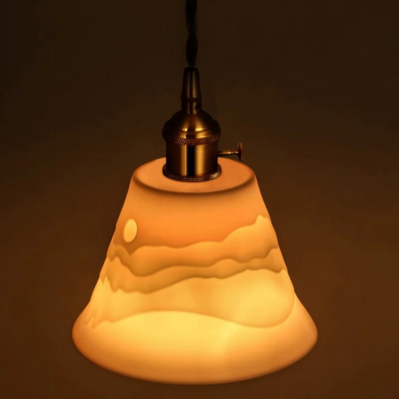 Afralia™ White Ceramic LED Pendant Lamps with Vintage Brass Finish