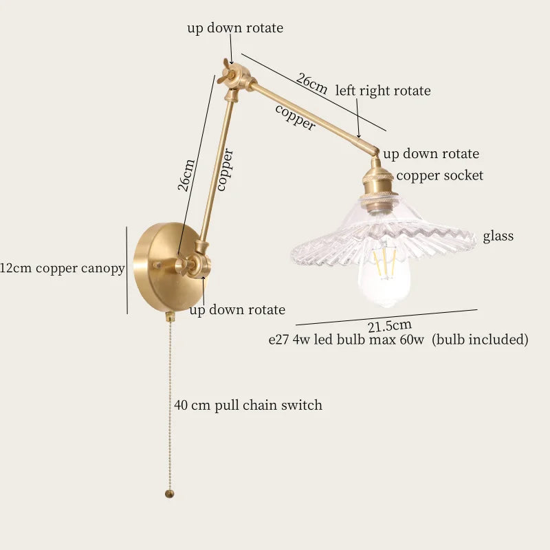Afralia™ Cream Resin LED Wall Lights Pull Chain Switch Copper French Vintage Wandlamp